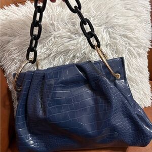 ✨House of Want✨ Navy Crocodile-Embossed Shoulder Bag